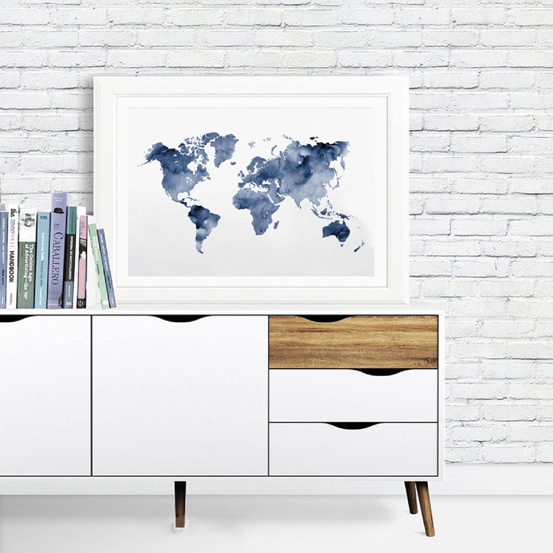 Blue World Map Print Navy Map  - Custom Star Map 评论和价格